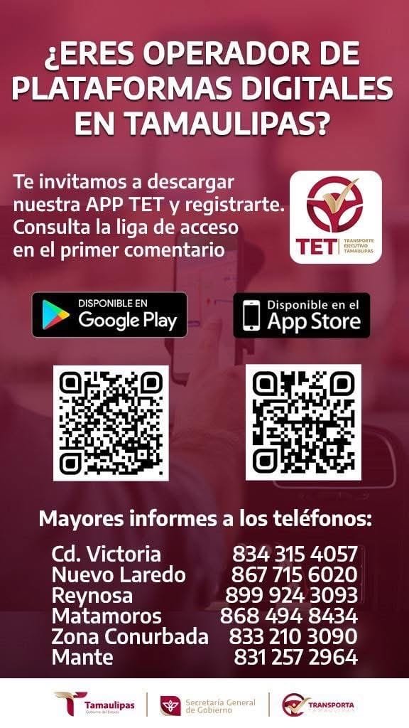 Fortalece Tamaulipas regulación del transporte público digital: inicia registro de operadores de la app TET ante Secretaría de Finanzas