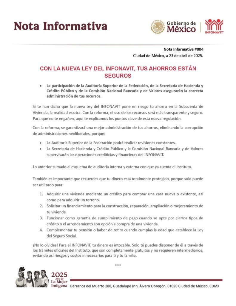 CON LA NUEVA LEY DEL INFONAVIT, TUS AHORROS ESTÁN SEGUROS