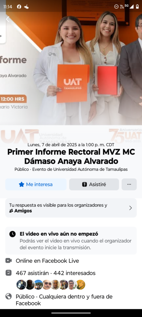 Enlace para ver en vivo el Informe del Rector de la UAT, Dámaso Anaya Alvarado