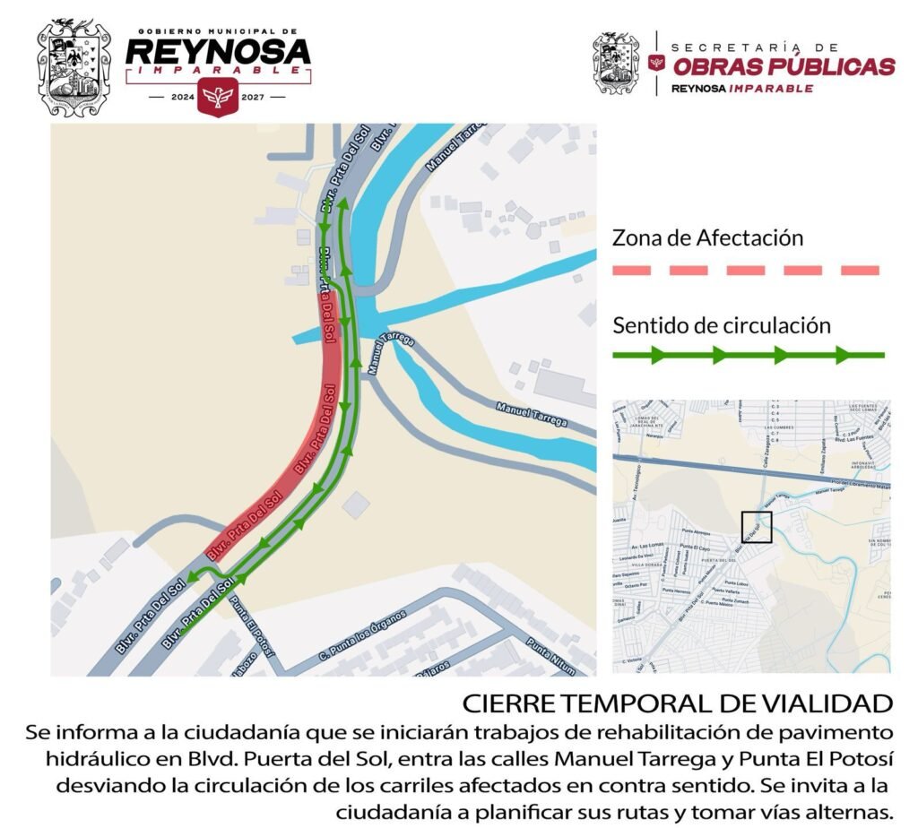 Cierre temporal de bulevar Puerta Del Sol por trabajo de rehabilitación