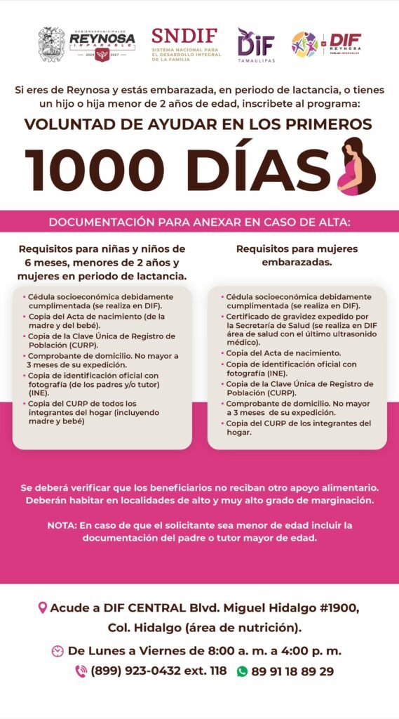 Invita DIF Reynosa a registrarse al programa “Voluntad de Ayudar en los Primeros 1000 Días”
