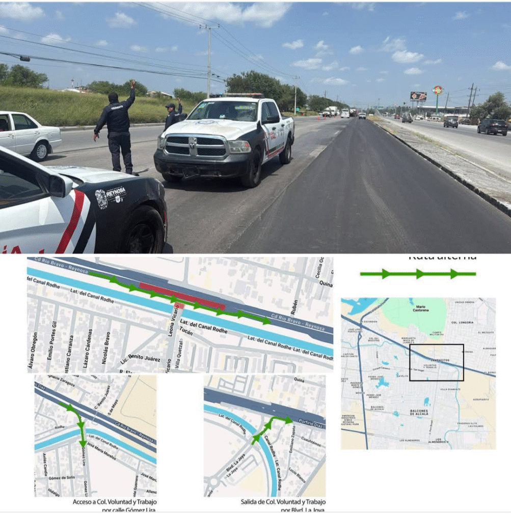 Cierre de puente elevado en carretera Reynosa-Río Bravo frente al Cuartel Militar