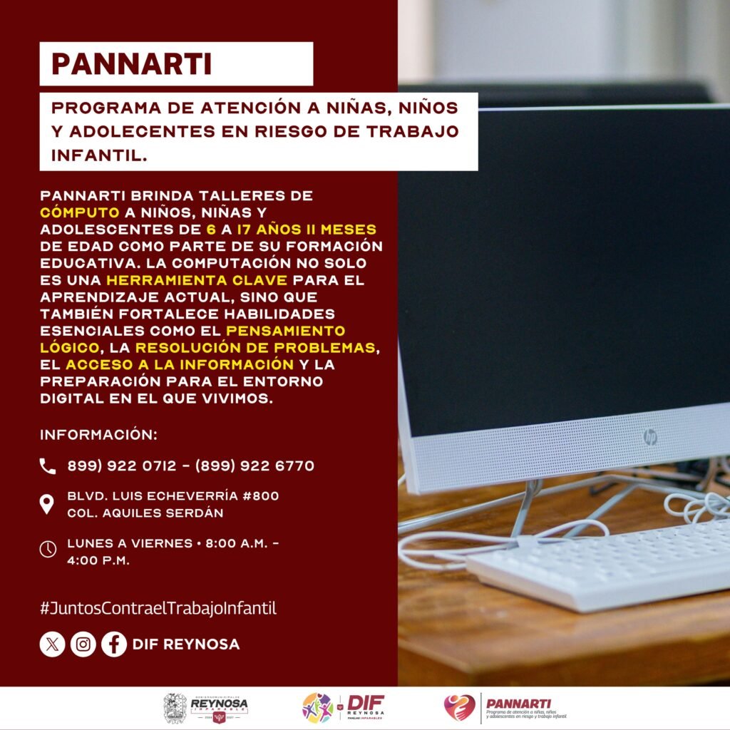 Ofrece DIF-Reynosa taller de cómputo a través de PANNARTI