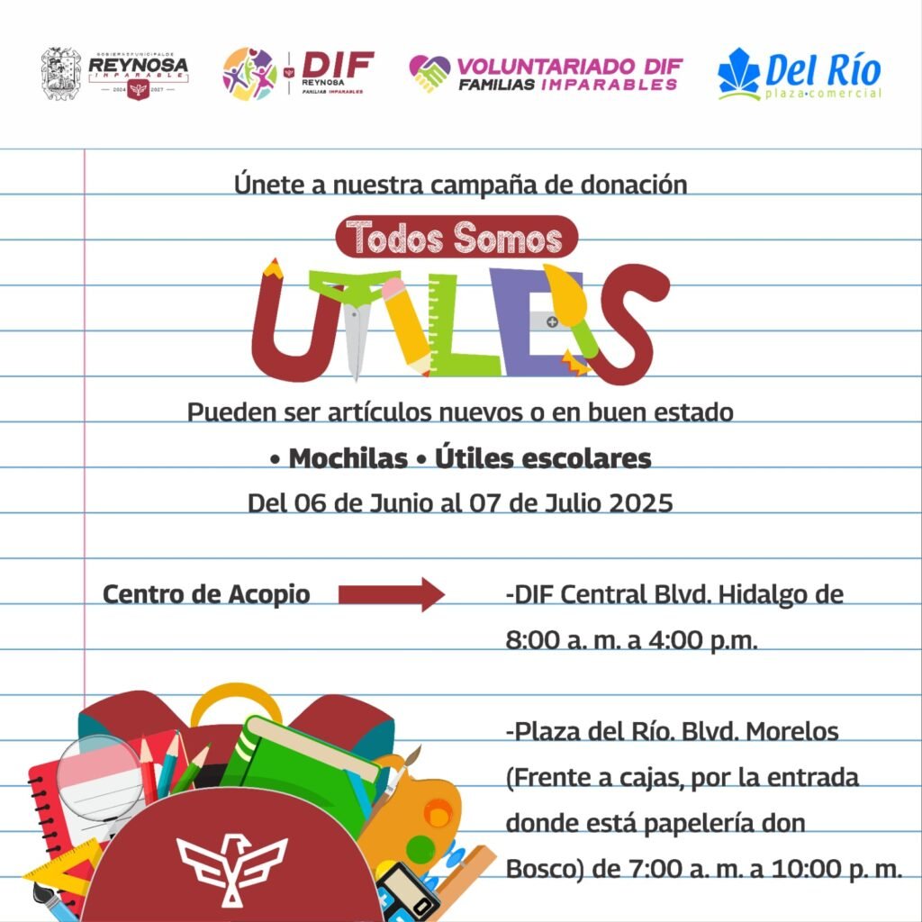 Invitan DIF-Reynosa y Voluntariado a participar en la Campaña “Todos Somos Útiles