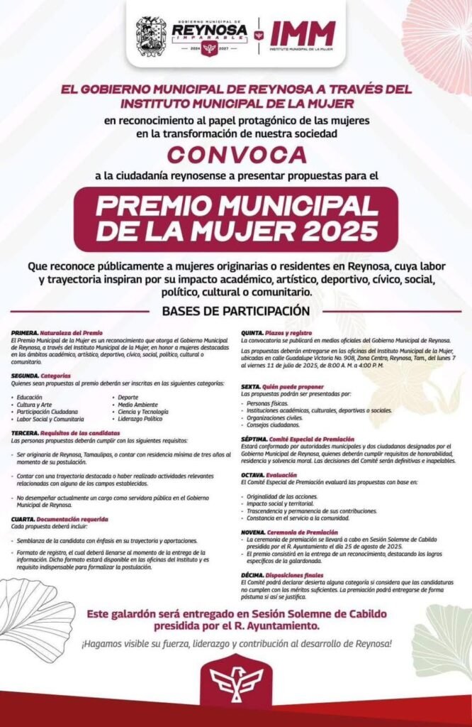Convoca Gobierno de Carlos Peña Ortiz al Premio Municipal de la Mujer 2025