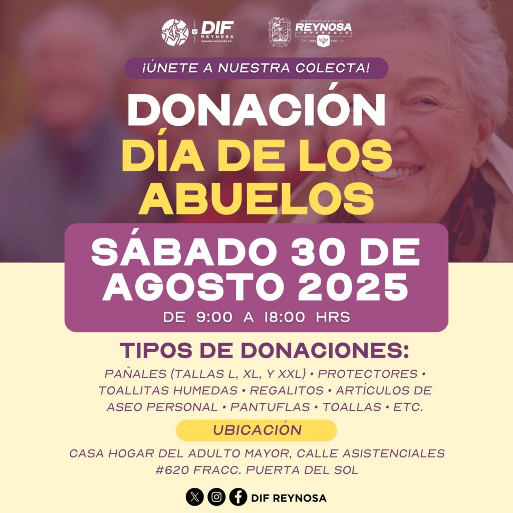 Invita DIF-Reynosa a participar en colecta por el Día de los Abuelos