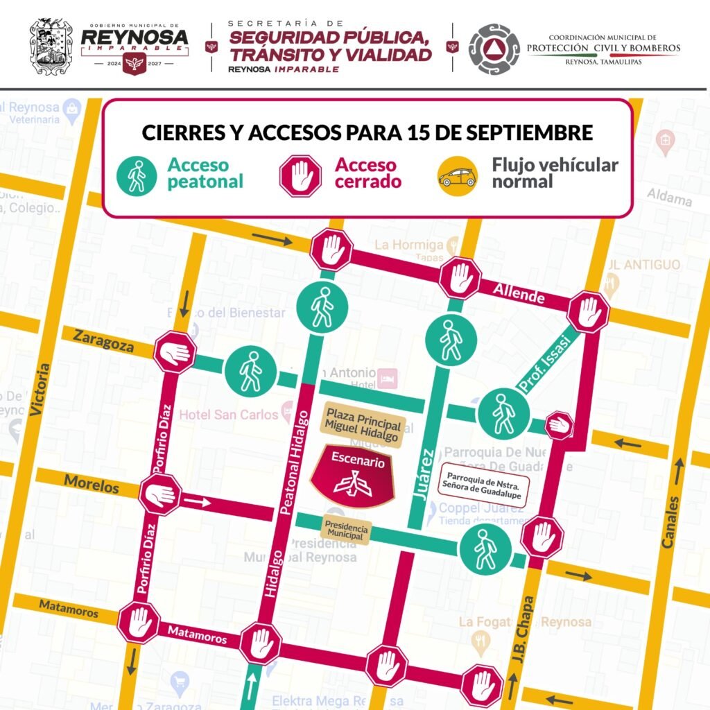 Cierre de vialidades en Zona Centro por ceremonia del Grito de Independencia
