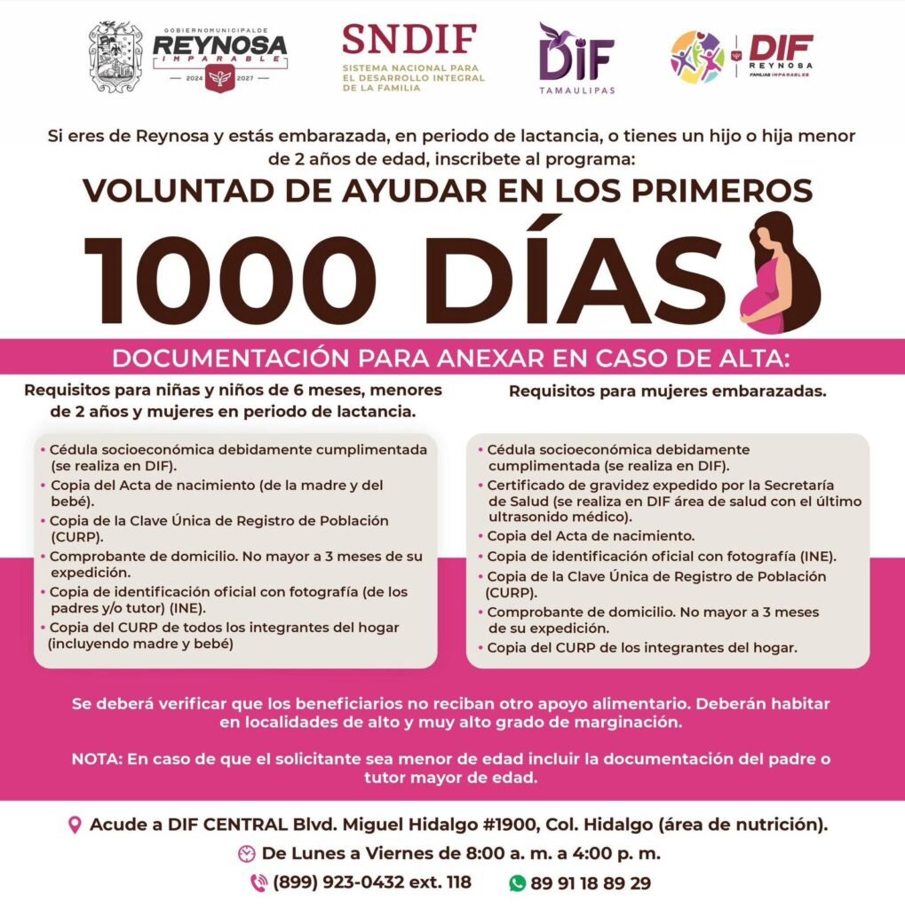 Cuenta DIF-Reynosa con espacios en el programa “Voluntad de Ayudar en los Primeros 1000 Días”
