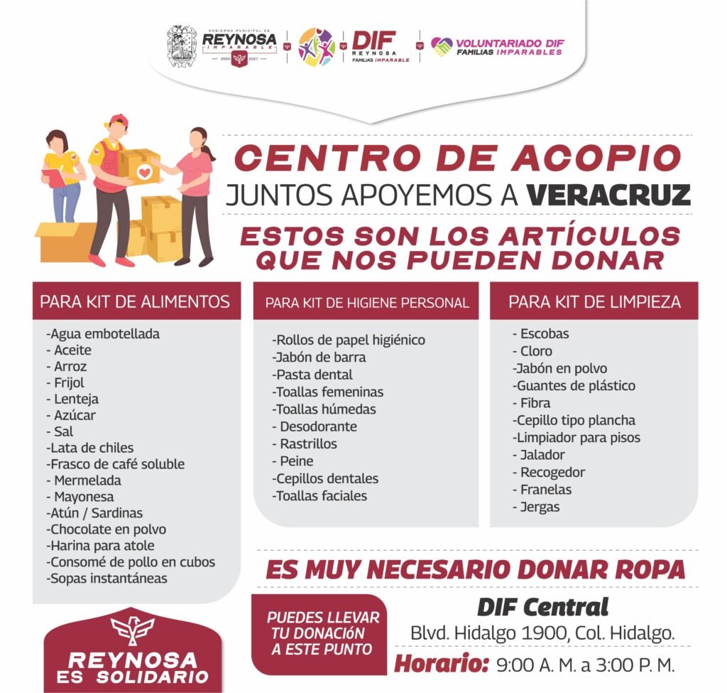 Instalan Alcalde Carlos Peña Ortiz, DIF y Voluntariado centro de acopio para apoyar a familias de Veracruz