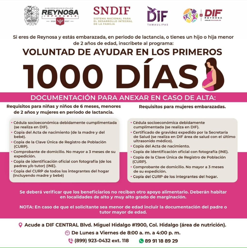 Invita DIF-Reynosa a registrarse en el programa “Voluntad de Ayudar en los Primeros 1000 Días”