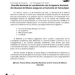 Guardia Nacional en coordinación con la Agencia Nacional de Aduanas de México aseguran armamento en Tamaulipas