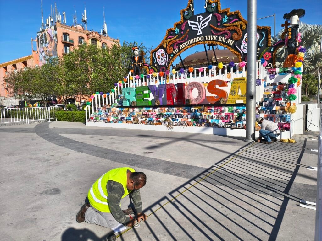 Toman medidas para colocaci´on del monumental pino navideño en la plaza Miguel Hidalgo