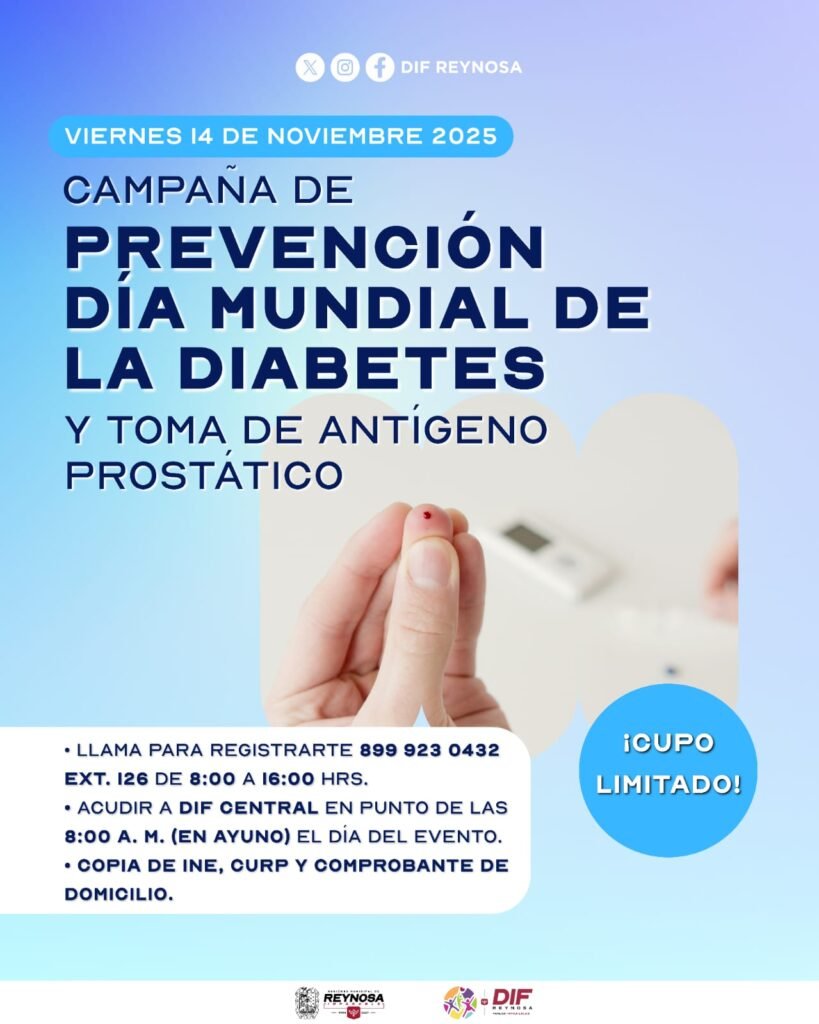 Invita DIF-Reynosa a la Campaña de Prevención “Día Mundial de la Diabetes” y Toma de Antígeno Prostático