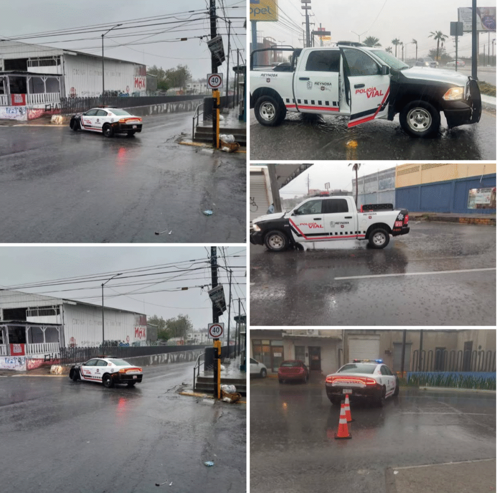 Cerró Policía Vial calles con acumulación de agua en Reynosa
