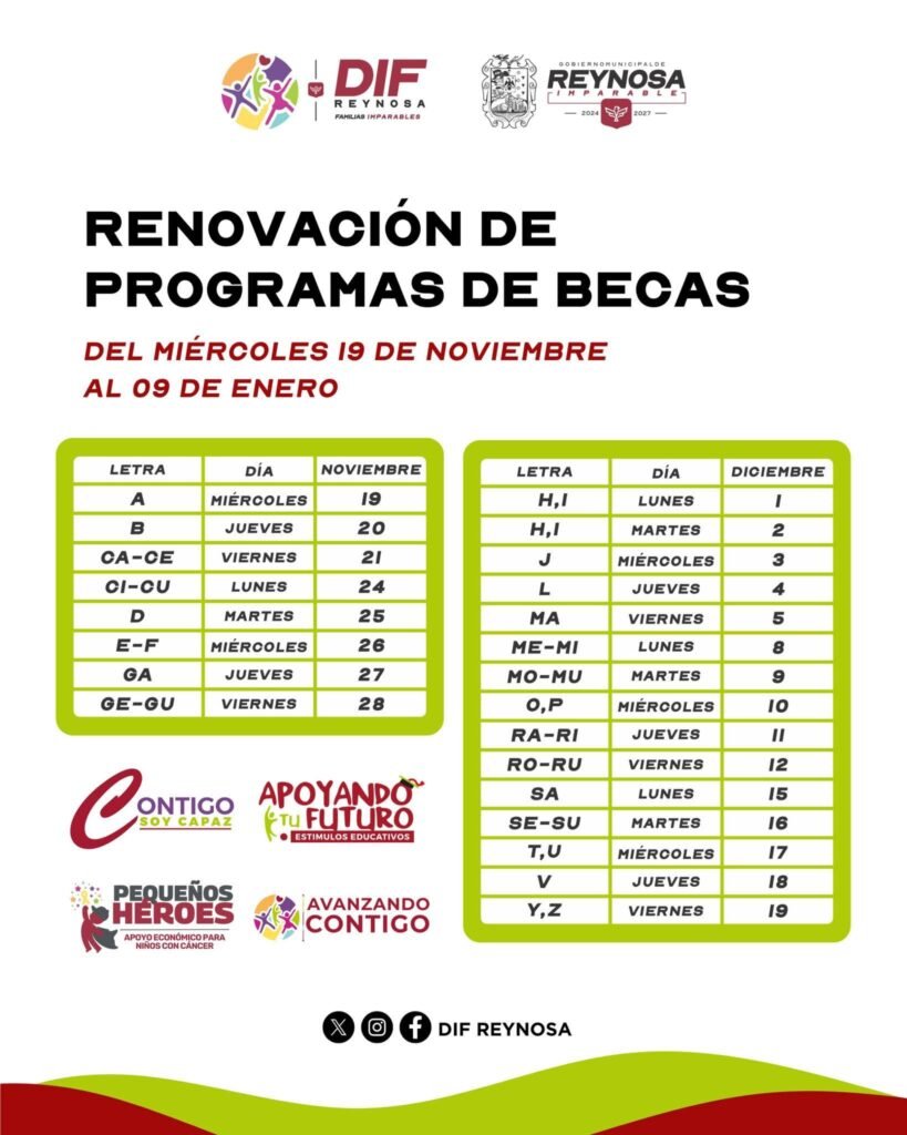 Llama DIF-Reynosa a realizar renovación de becas