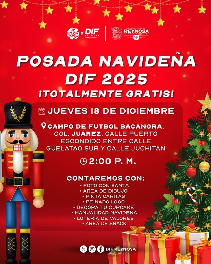 Invita DIF-Reynosa a Posada Navideña 2025 en la colonia Juárez