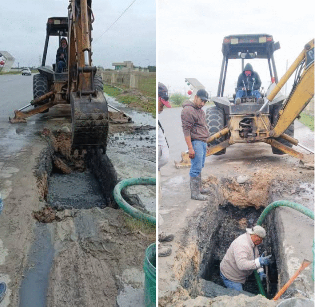 Atiende COMAPA fuga de agua residual en la Carretera Reynosa–Río Bravo