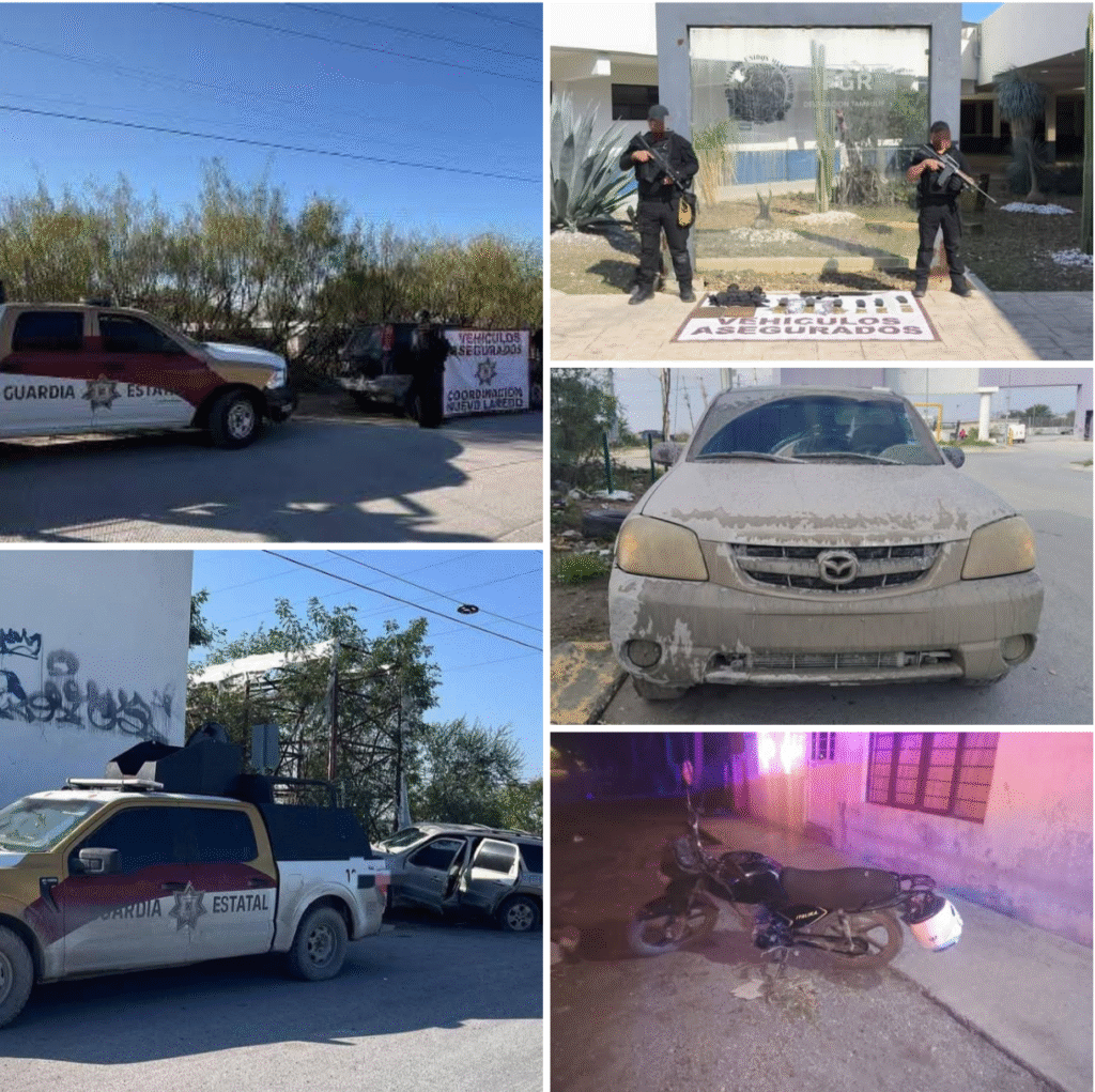 Aseguran vehículos y armamento en tres municipios de Tamaulipas