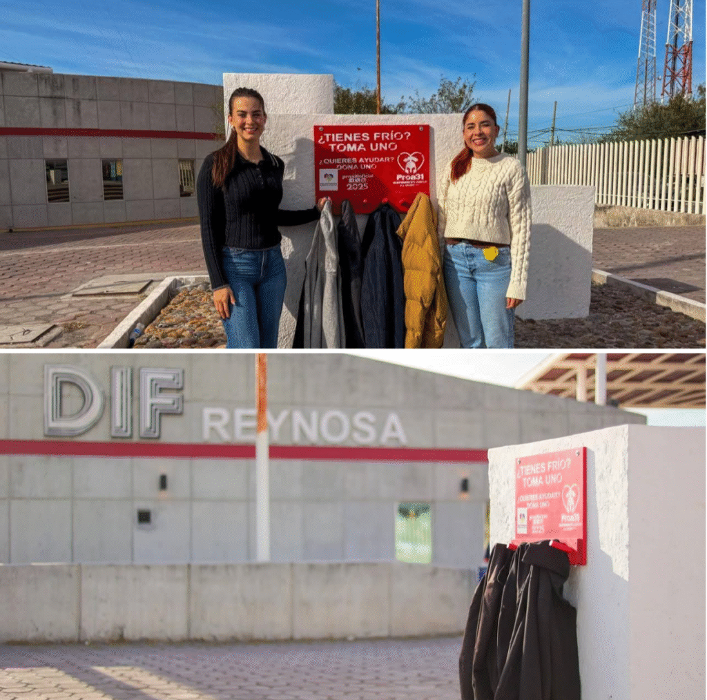 Instalan DIF-Reynosa y Voluntariado, percheros comunitarios en apoyo a personas vulnerables