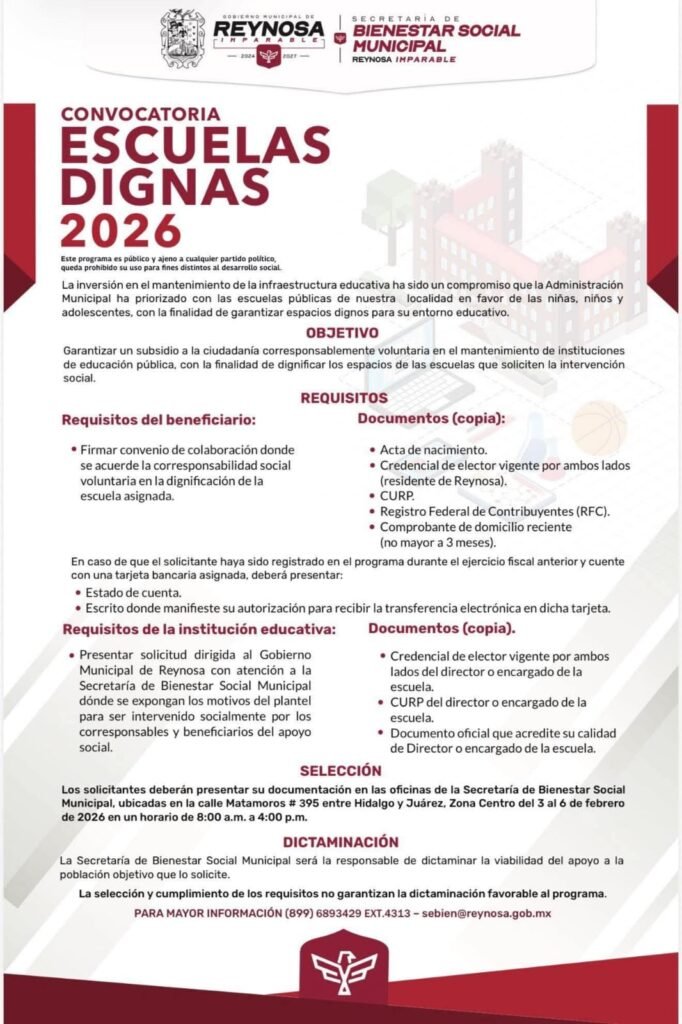 Convoca el Alcalde Carlos Peña Ortiz al programa “Escuelas Dignas 2026”