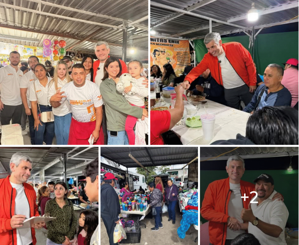 Juan Carlos Zertuche convive con comerciantes y familias en el Tianguis Puerta del Sol