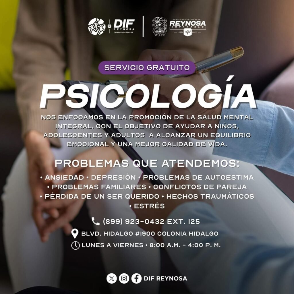 Ofrece DIF-Reynosa atención psicológica gratuita para fortalecer la salud mental