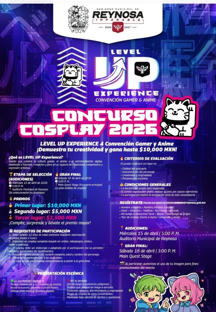 Celebrará Reynosa Concurso Gamer & Anime 2026 LEVEL UP Experience