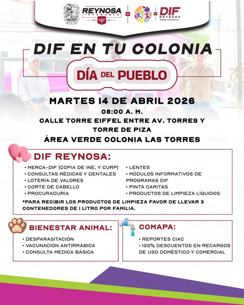 Llevará DIF-Reynosa brigada a la colonia Las Torres con servicios gratuitos