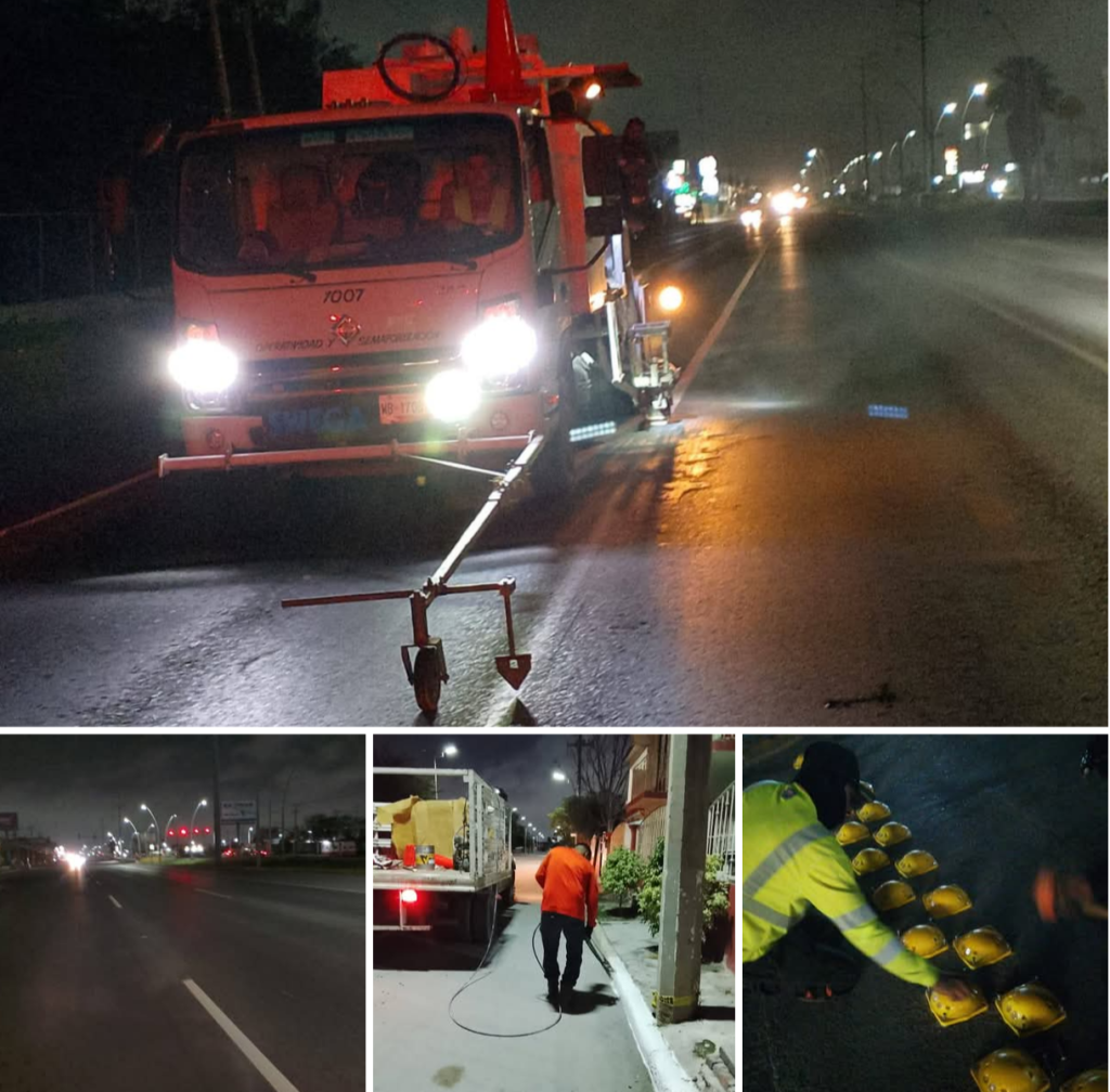 Con jornada nocturna el Gobierno de Reynosa da mantenimiento a señalización vial