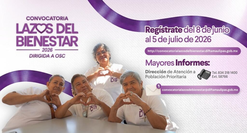 Convoca DIF Tamaulipas a organizaciones a presentar iniciativas para el programa Lazos del Bienestar