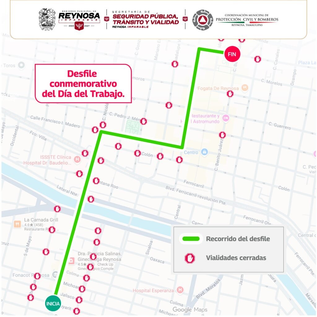 Avisan por cierre de vialidades durante el desfile del Día del Trabajo