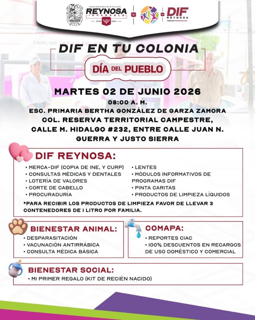 Invita DIF-Reynosa a Brigada con servicios gratuitos en la colonia Reserva Territorial Campestre