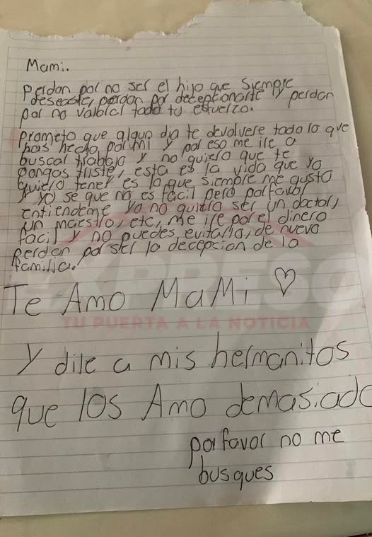 Estremecedora carta de jovencito desaparecido