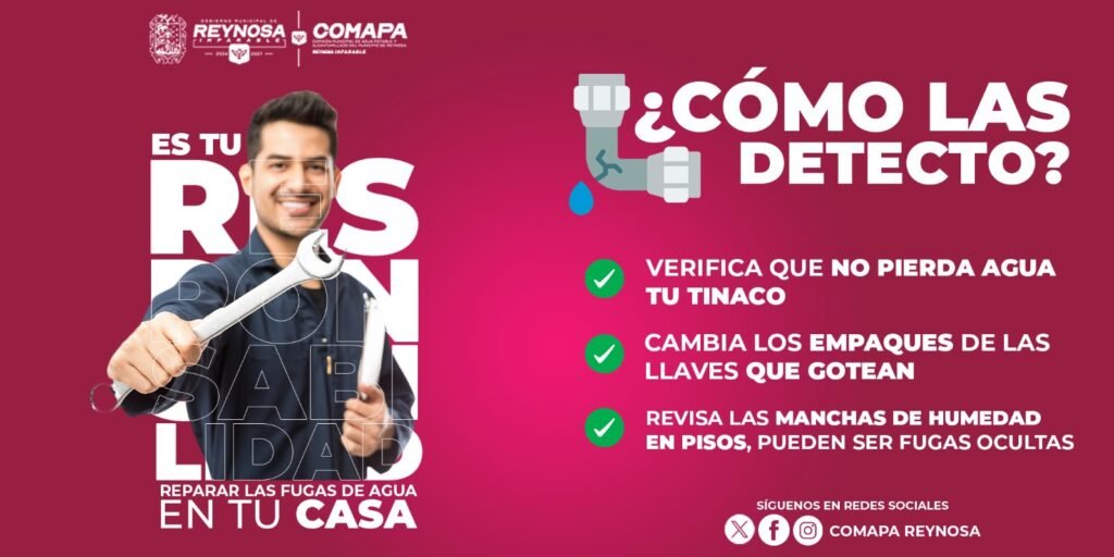 COMAPA de Reynosa invita a la ciudadanía a detectar y reparar fugas de agua en el hogar