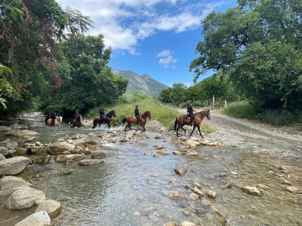 Agrupamiento Montado de la Guardia Estatal refuerza vigilancia en zonas de difícil acceso-Patrullajes a caballo amplían cobertura en entornos naturales de Tamaulipas