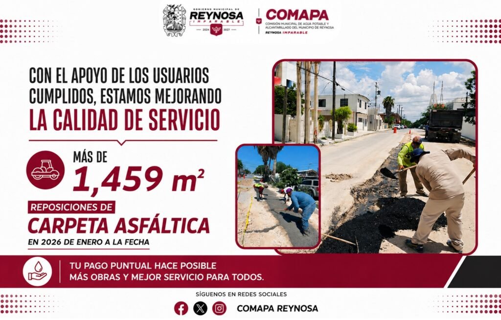 Avanza COMAPA en reposición de carpeta asfáltica tras trabajos de agua y drenaje