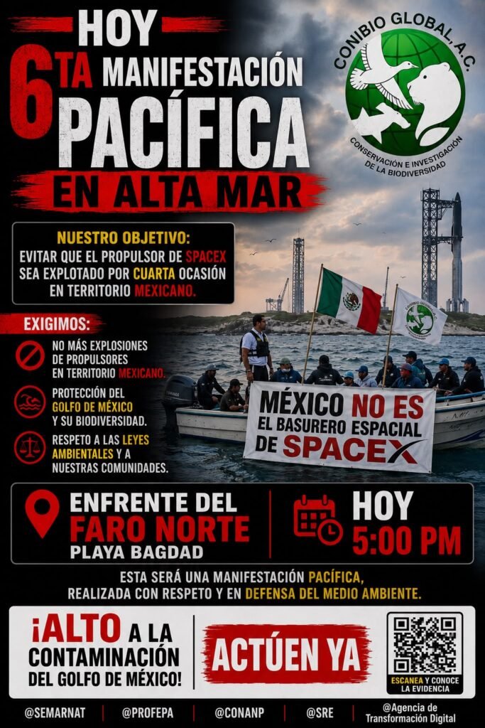 Conibio Global convoca a manifestación pacífica en Playa Bagdad contra explosiones de SpaceX
