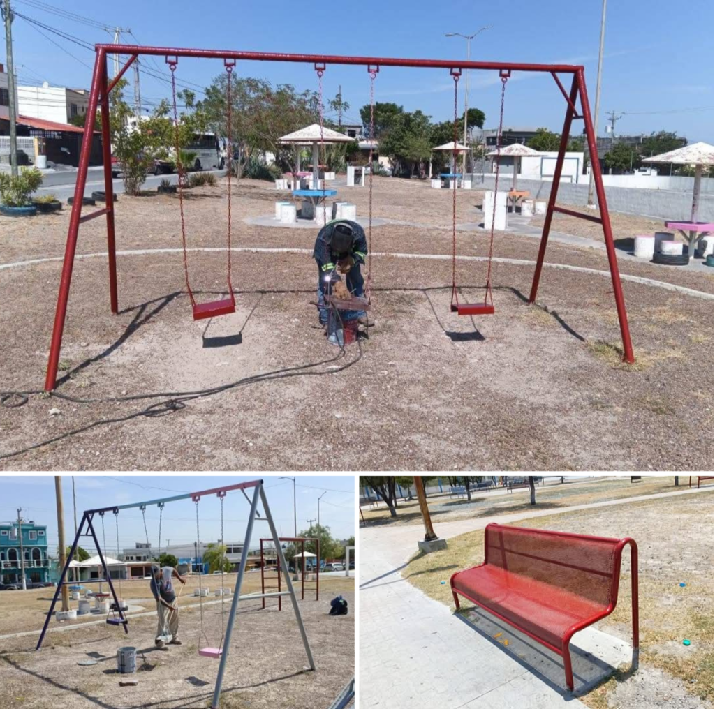 Rehabilita Servicios Públicos juegos y mobiliario de plazas en Jarachina Sur, Carlos Cantú y Campestre