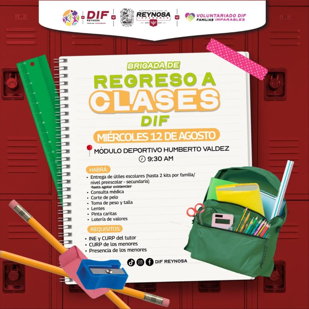 Invita DIF-Reynosa a brigada de regreso a clases con servicios gratuitos