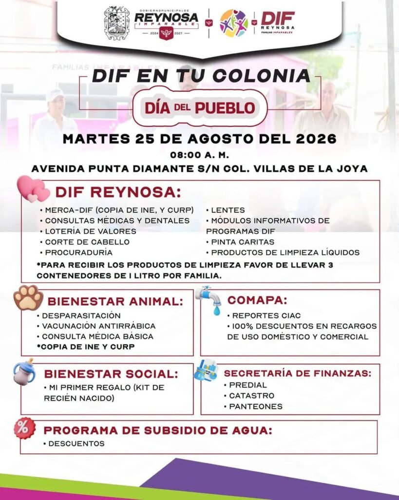 Acercará DIF-Reynosa servicios gratuitos a vecinos de Villas de la Joya