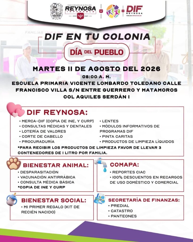 Acercará DIF-Reynosa servicios gratuitos a familias de Aquiles Serdán I