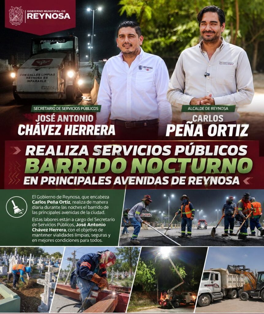Realiza Servicios Públicos barrido nocturno en principales avenidas de Reynosa