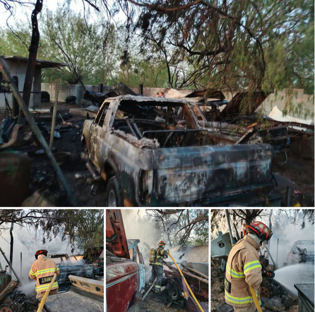 Gobierno Municipal de Reynosa atendió incendio en taller mecánico de la colonia Los Cavazos