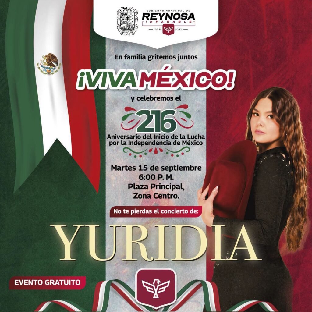 ¿Estás listo para dar El Grito? Te esperamos mañana en la presentación de Yuridia en la plaza principal Miguel Hidalgo