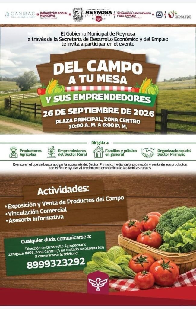 Invita Carlos Peña Ortiz a “Del Campo a tu Mesa y sus Emprendedores” este sábado en la Plaza Principal
