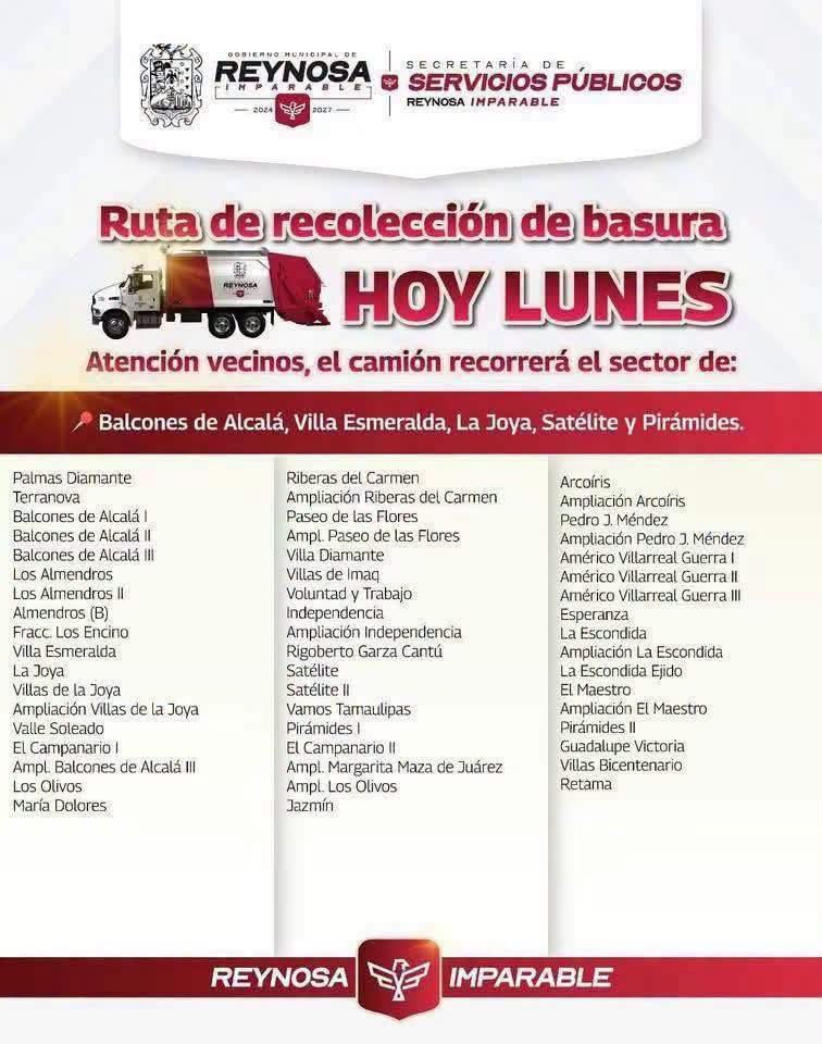 Servicio de recolección de residuos domésticos este lunes