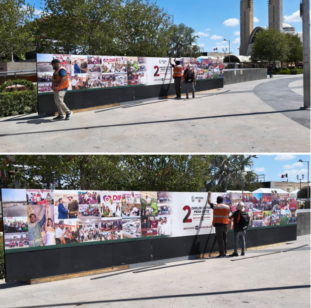 Colocan mural del II Informe en la plaza Hidalgo
