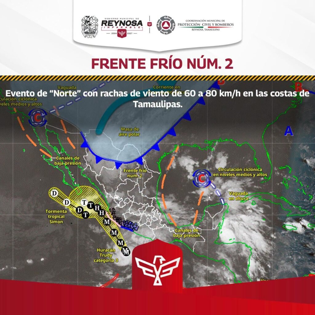 Recomienda Gobierno Municipal de Reynosa precauciones ante Frente Frío número 2