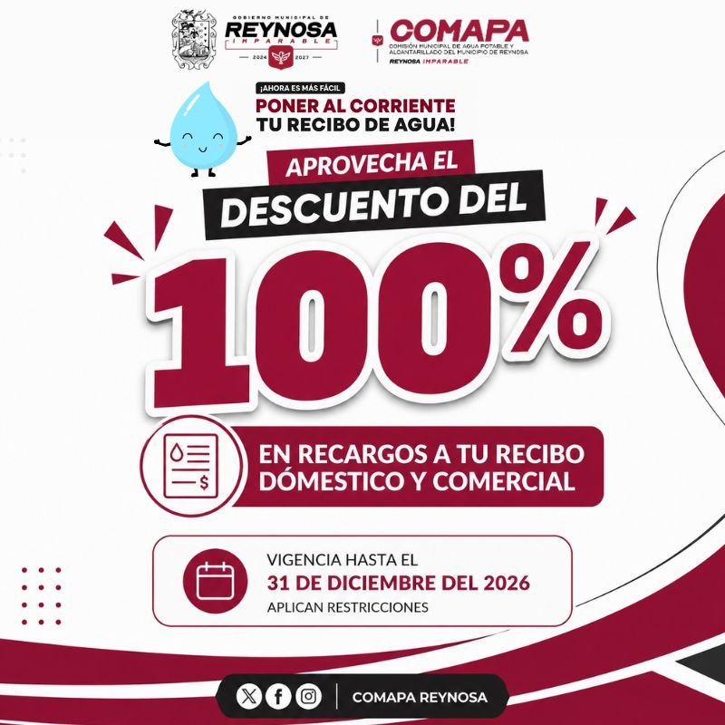 Invita COMAPA a aprovechar el 100% de descuento en recargos por adeudo