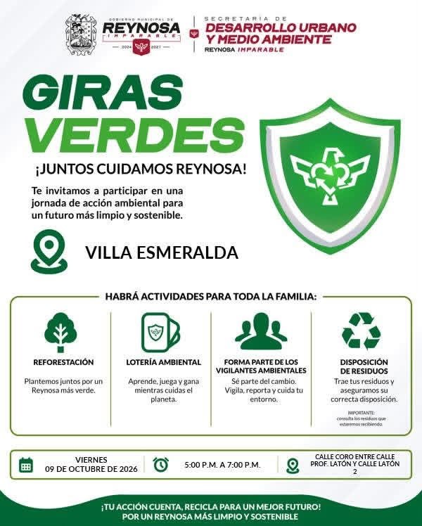 Pospuso Gobierno de Reynosa Giras Verdes para el 9 de octubre en Villa Esmeralda